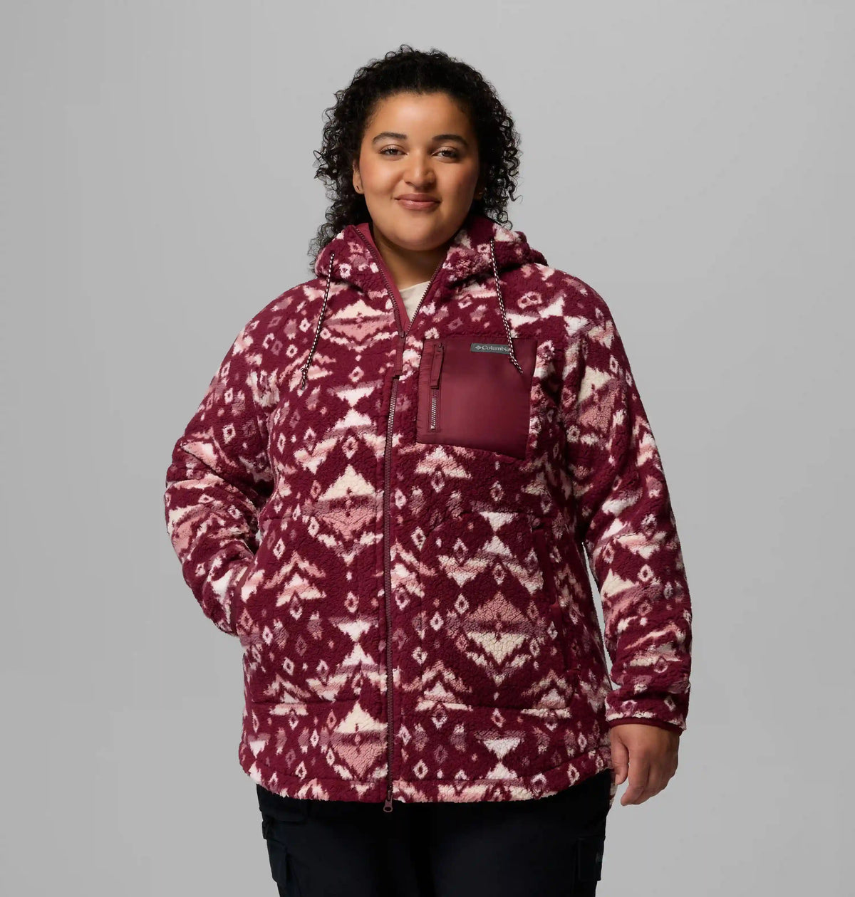 Women's Winter Warmth Printed Full Zip Hoodie - Plus Size